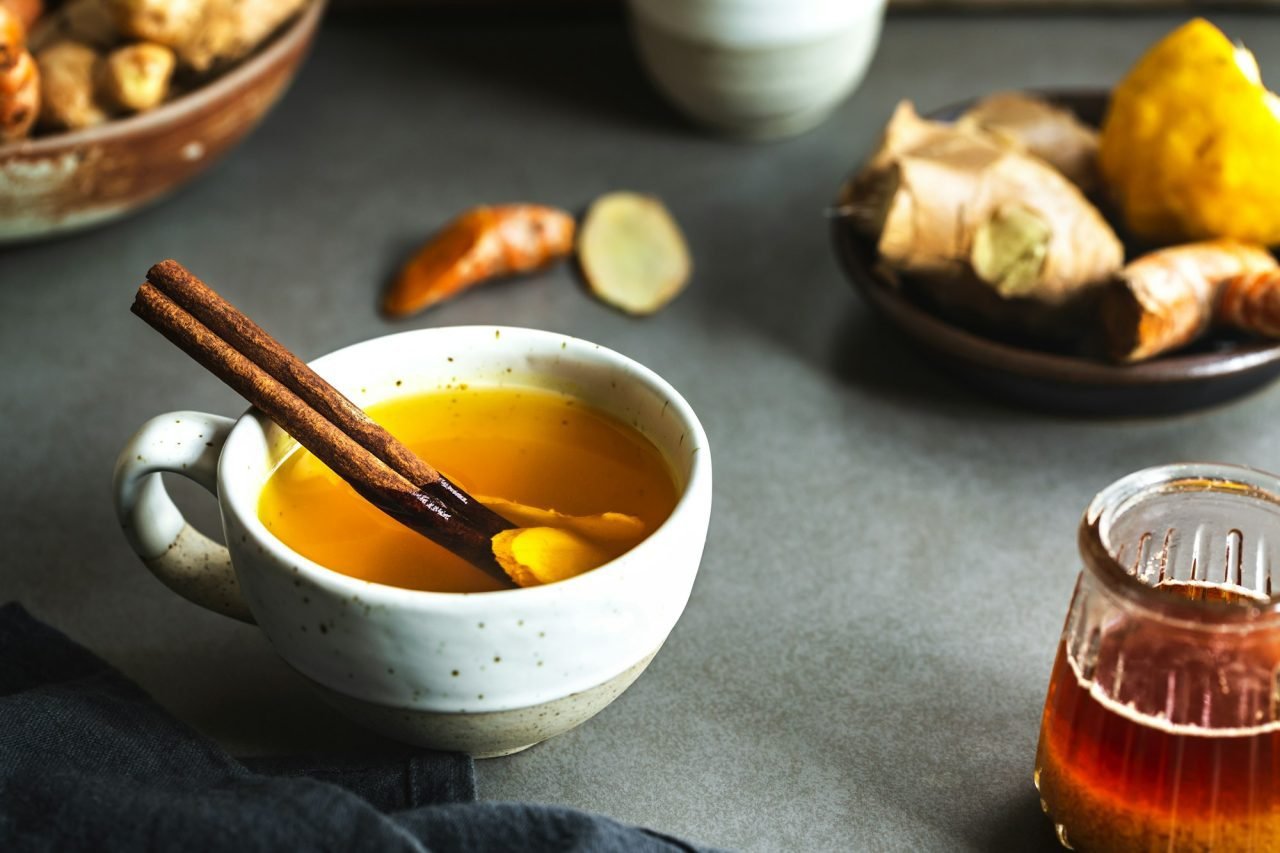 A warm spiced drink with ginger and turmeric